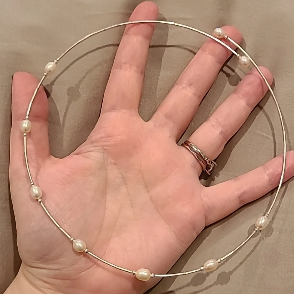 Pearl sterling silver choker necklace - Picture 4 of 5